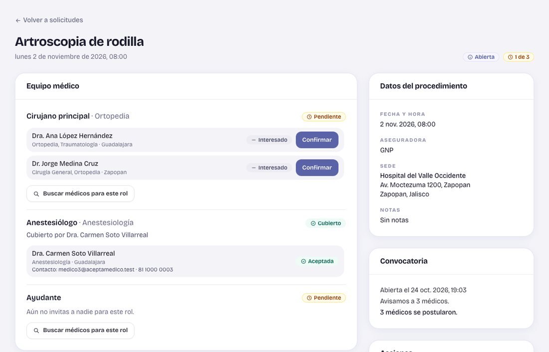 Eliges a quién confirmar: Ves los interesados y qué roles ya están cubiertos.